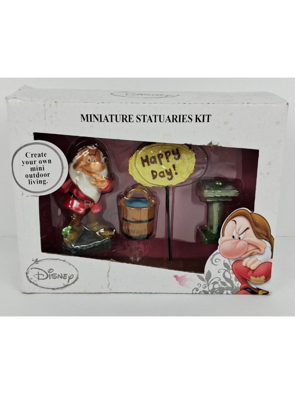 NOS Disney Miniature Statuaries Kit Grumpy Frogs Snow White Happy Day Sign